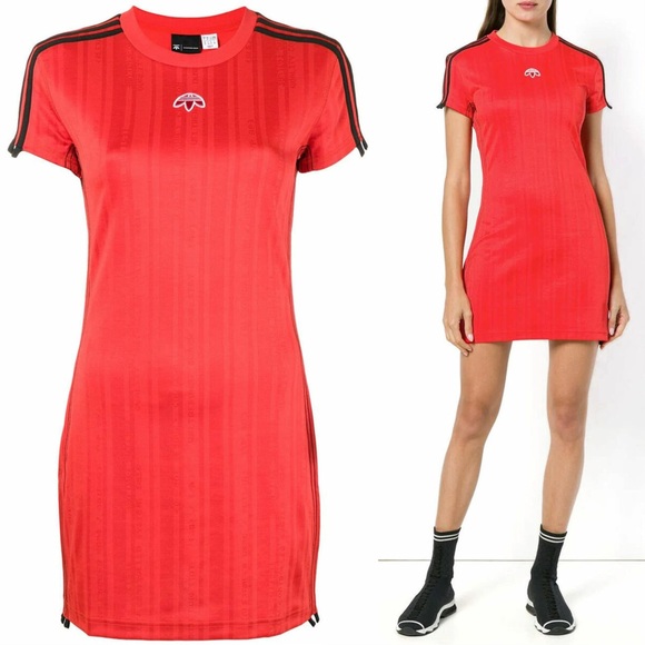 Adidas x Alexandar Wang Sporty Red Jersey Tshirt Dress Fits S-M - Picture 1 of 16
